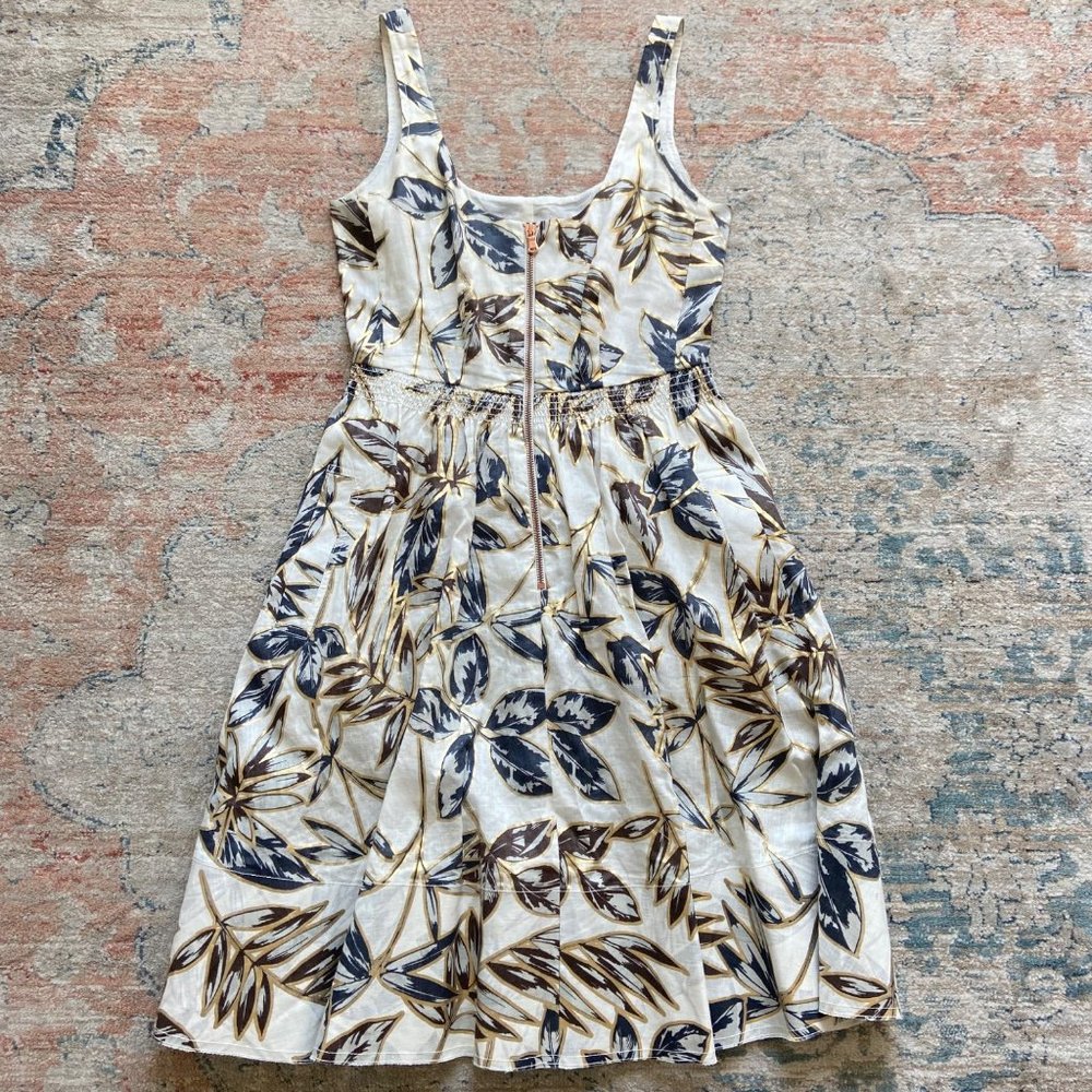 J.Crew Linen Flower Metallic Print Sleeveless Dress Size 2